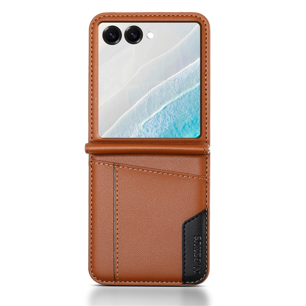 N.BEKUS For Samsung Galaxy Z Flip7 5G Case Card Slot PU + PC Phone Back Cover - Brown
