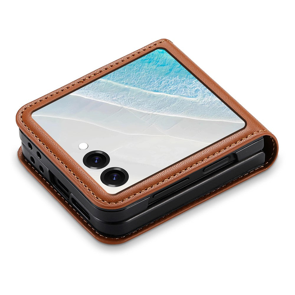 N.BEKUS For Samsung Galaxy Z Flip7 5G Case Card Slot PU + PC Phone Back Cover - Brown