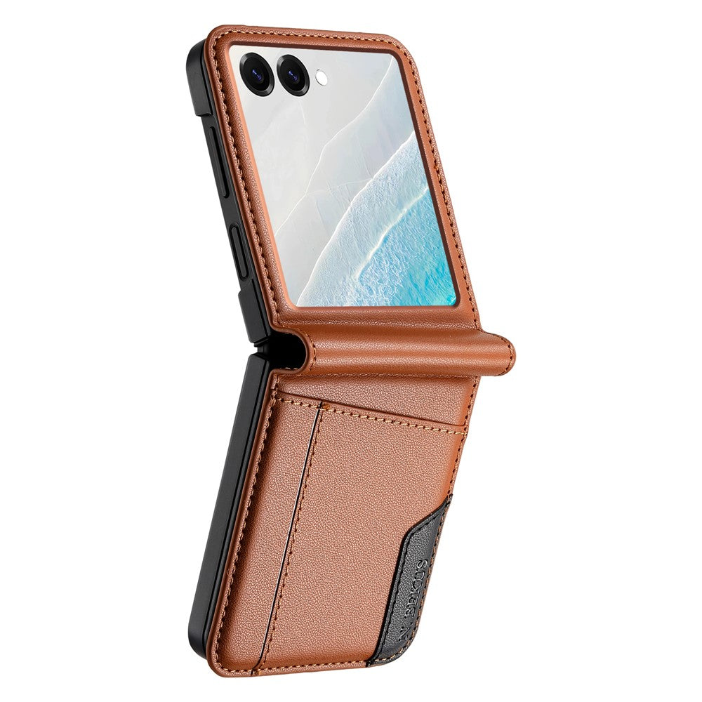 N.BEKUS For Samsung Galaxy Z Flip7 5G Case Card Slot PU + PC Phone Back Cover - Brown