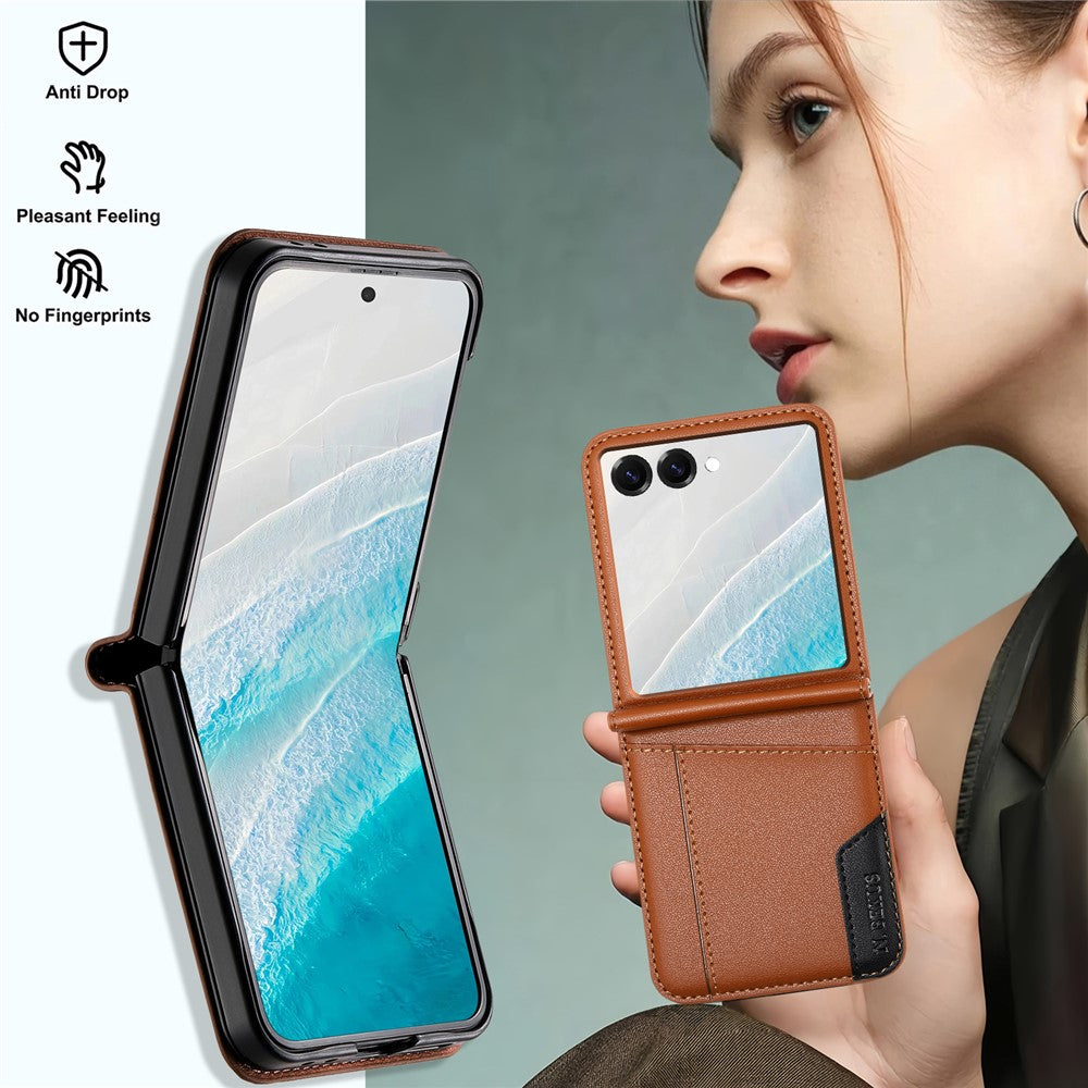 N.BEKUS For Samsung Galaxy Z Flip7 5G Case Card Slot PU + PC Phone Back Cover - Brown