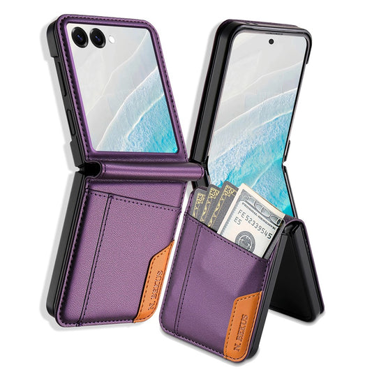 N.BEKUS For Samsung Galaxy Z Flip7 5G Case Card Slot PU + PC Phone Back Cover - Purple