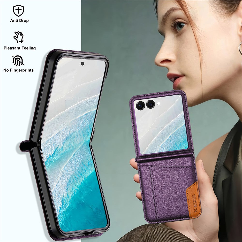 N.BEKUS For Samsung Galaxy Z Flip7 5G Case Card Slot PU + PC Phone Back Cover - Purple