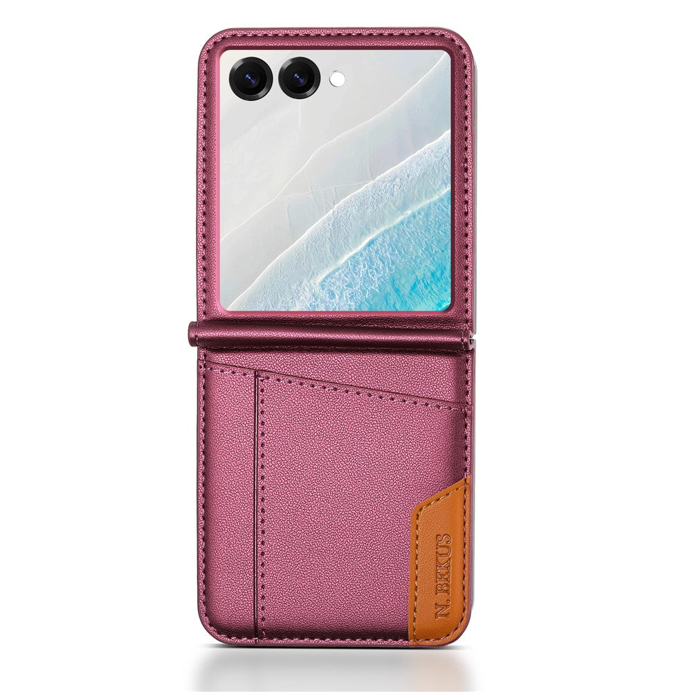 N.BEKUS For Samsung Galaxy Z Flip7 5G Case Card Slot PU + PC Phone Back Cover - Wine Red