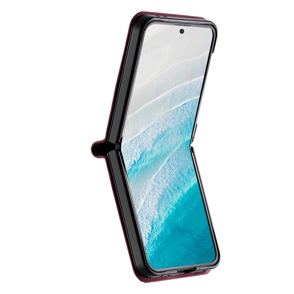 N.BEKUS For Samsung Galaxy Z Flip7 5G Case Card Slot PU + PC Phone Back Cover - Wine Red