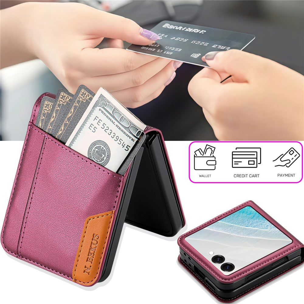N.BEKUS For Samsung Galaxy Z Flip7 5G Case Card Slot PU + PC Phone Back Cover - Wine Red