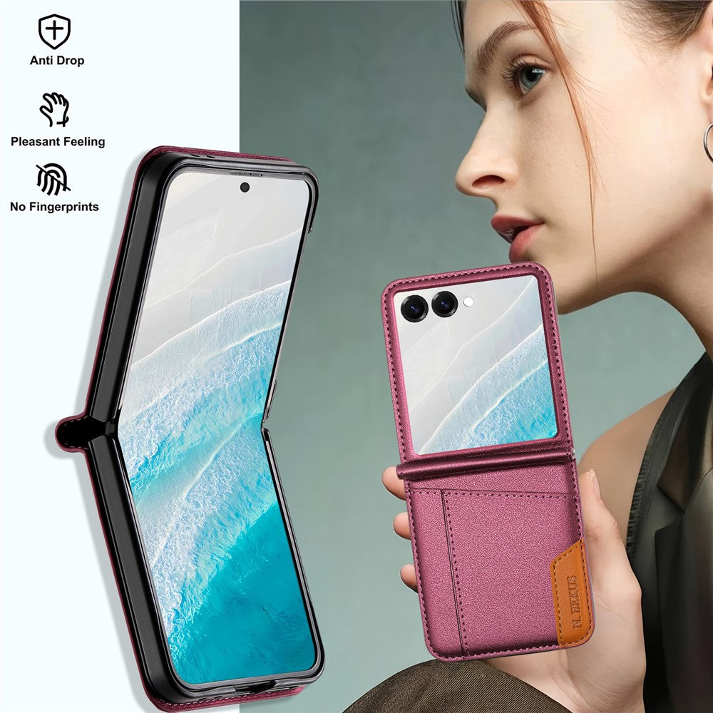 N.BEKUS For Samsung Galaxy Z Flip7 5G Case Card Slot PU + PC Phone Back Cover - Wine Red