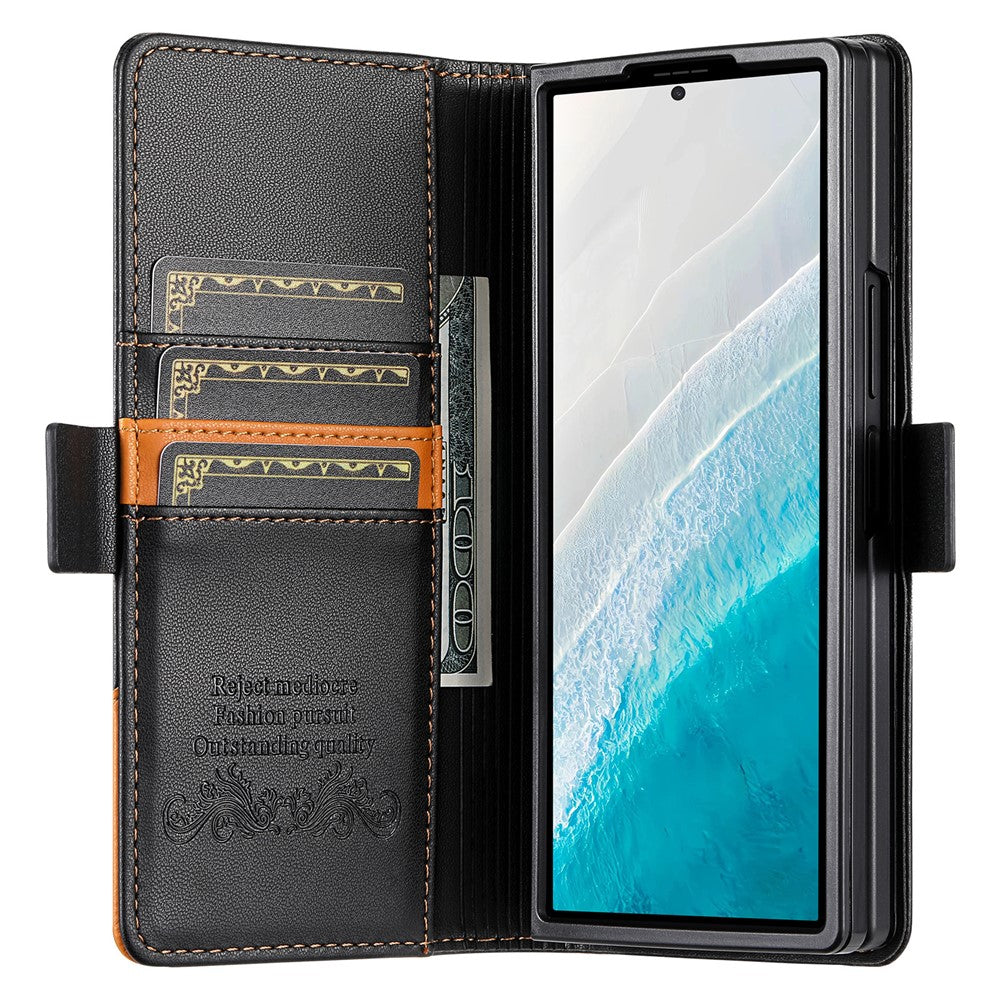 N.BEKUS For Samsung Galaxy Z Fold7 5G Stand Case RFID Blocking PU Leather Wallet Phone Cover - Black