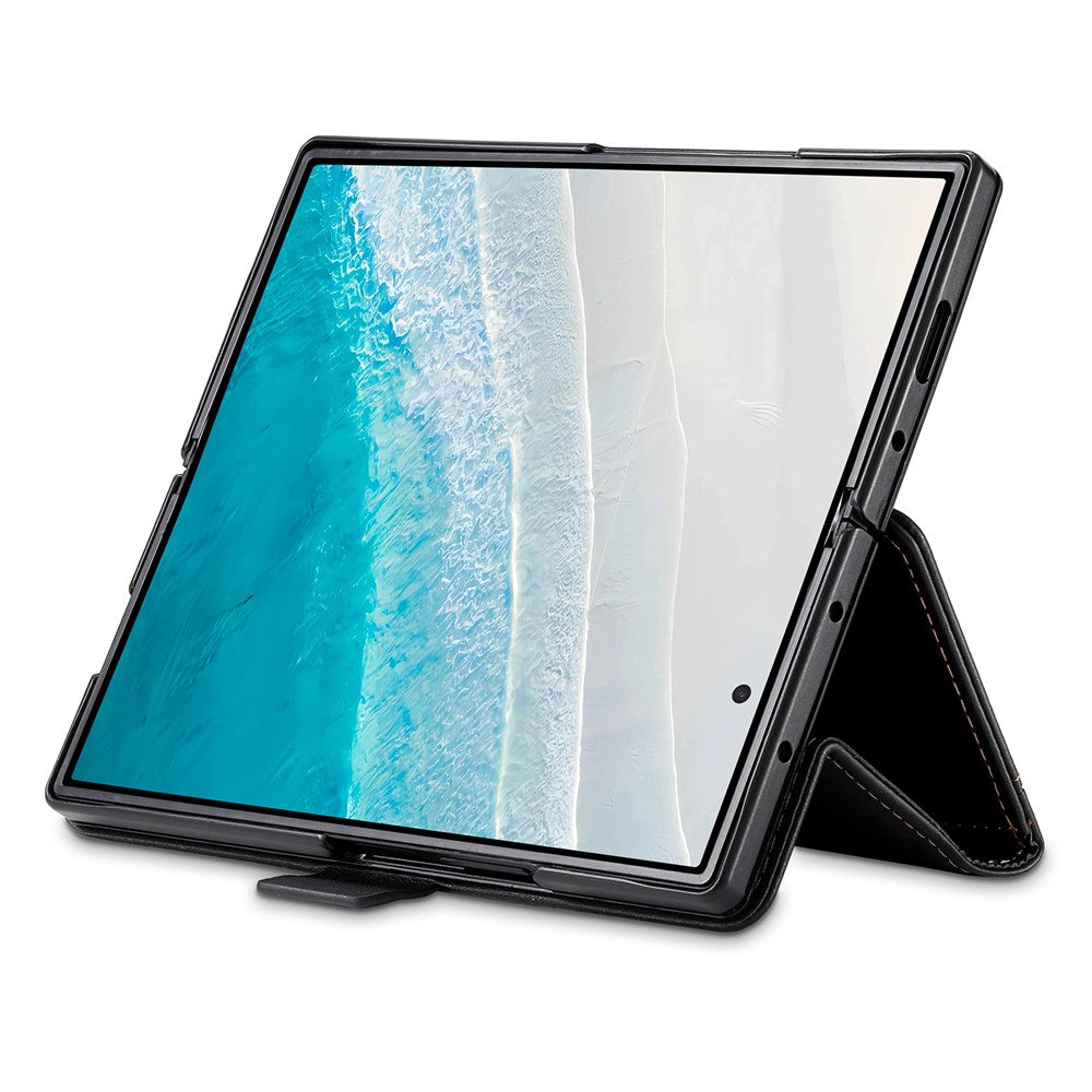 N.BEKUS For Samsung Galaxy Z Fold7 5G Stand Case RFID Blocking PU Leather Wallet Phone Cover - Black