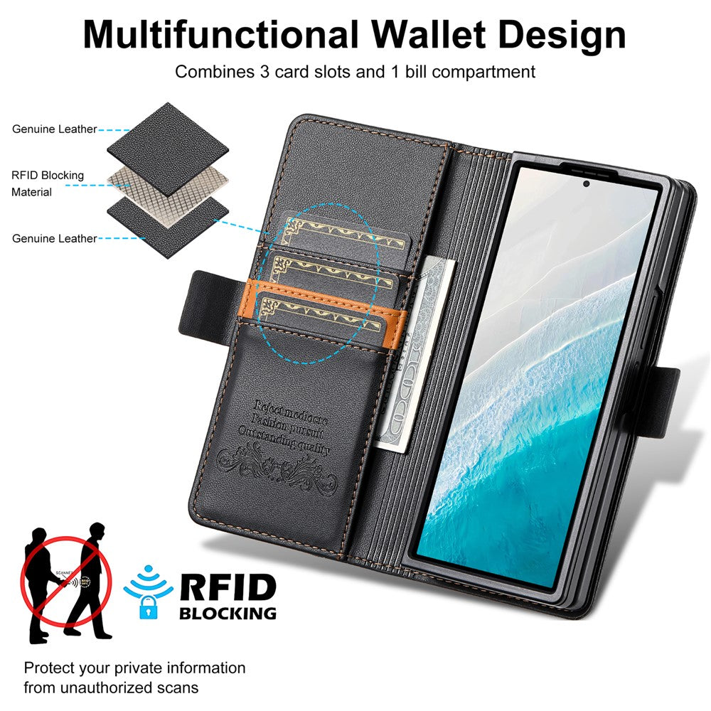 N.BEKUS For Samsung Galaxy Z Fold7 5G Stand Case RFID Blocking PU Leather Wallet Phone Cover - Black