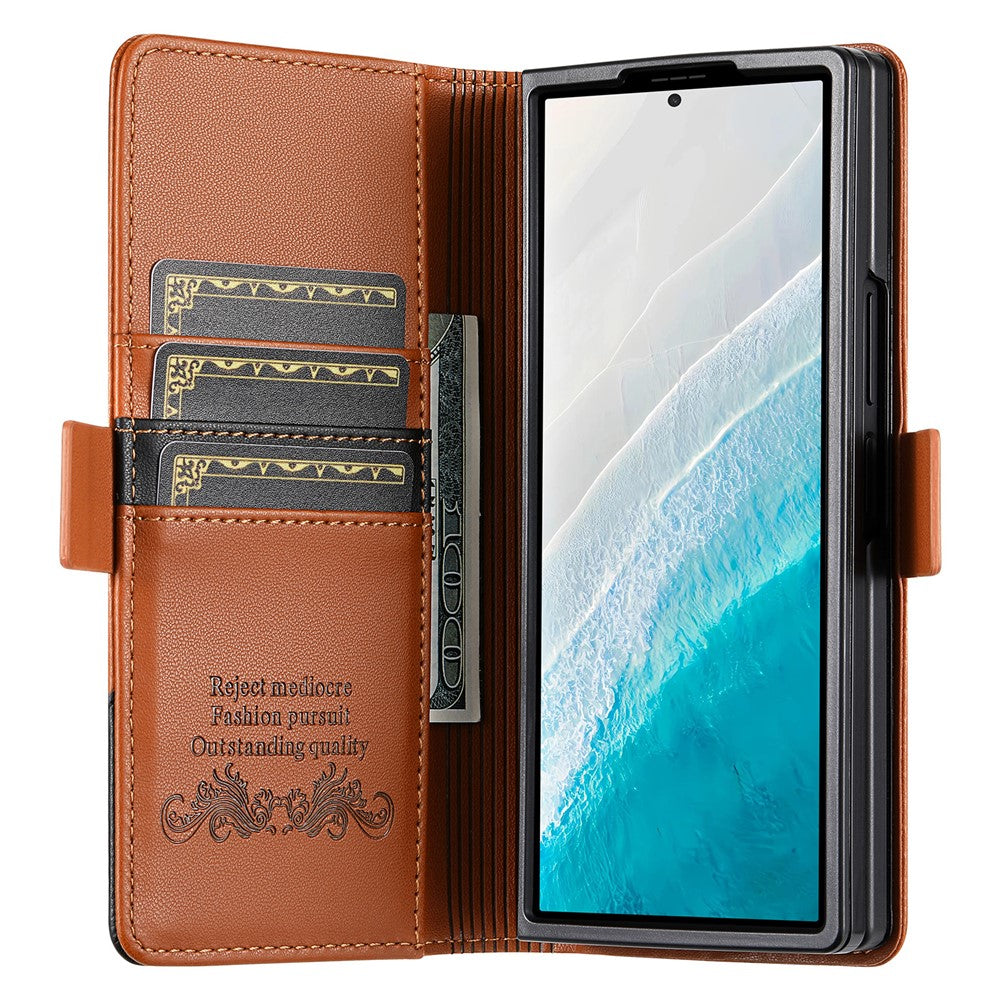 N.BEKUS For Samsung Galaxy Z Fold7 5G Stand Case RFID Blocking PU Leather Wallet Phone Cover - Brown