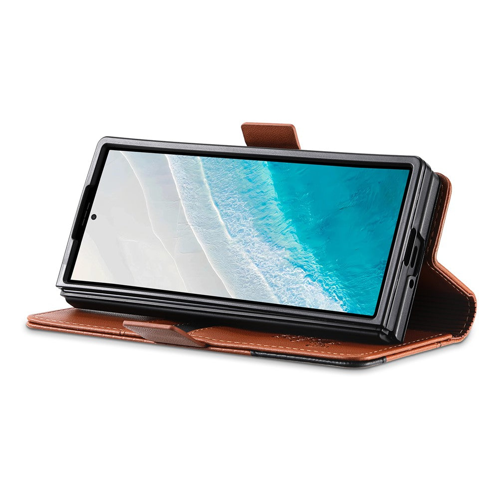 N.BEKUS For Samsung Galaxy Z Fold7 5G Stand Case RFID Blocking PU Leather Wallet Phone Cover - Brown