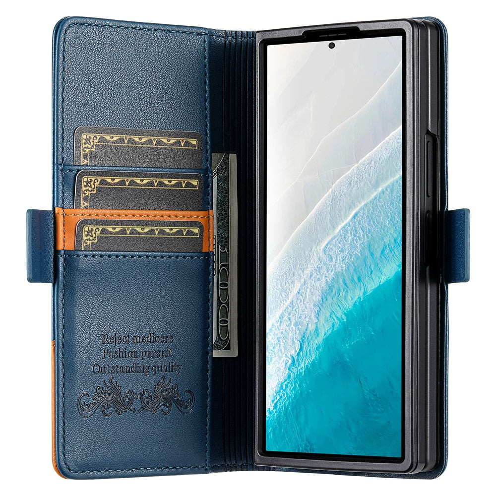 N.BEKUS For Samsung Galaxy Z Fold7 5G Stand Case RFID Blocking PU Leather Wallet Phone Cover - Blue