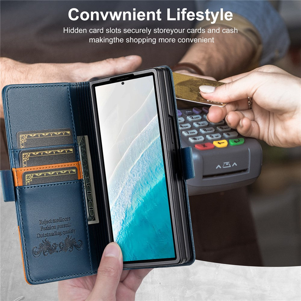 N.BEKUS For Samsung Galaxy Z Fold7 5G Stand Case RFID Blocking PU Leather Wallet Phone Cover - Blue
