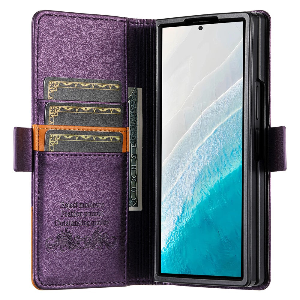 N.BEKUS For Samsung Galaxy Z Fold7 5G Stand Case RFID Blocking PU Leather Wallet Phone Cover - Purple