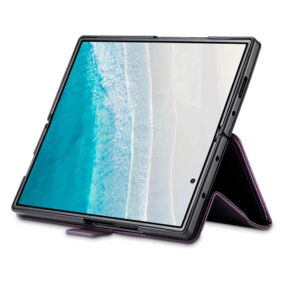 N.BEKUS For Samsung Galaxy Z Fold7 5G Stand Case RFID Blocking PU Leather Wallet Phone Cover - Purple