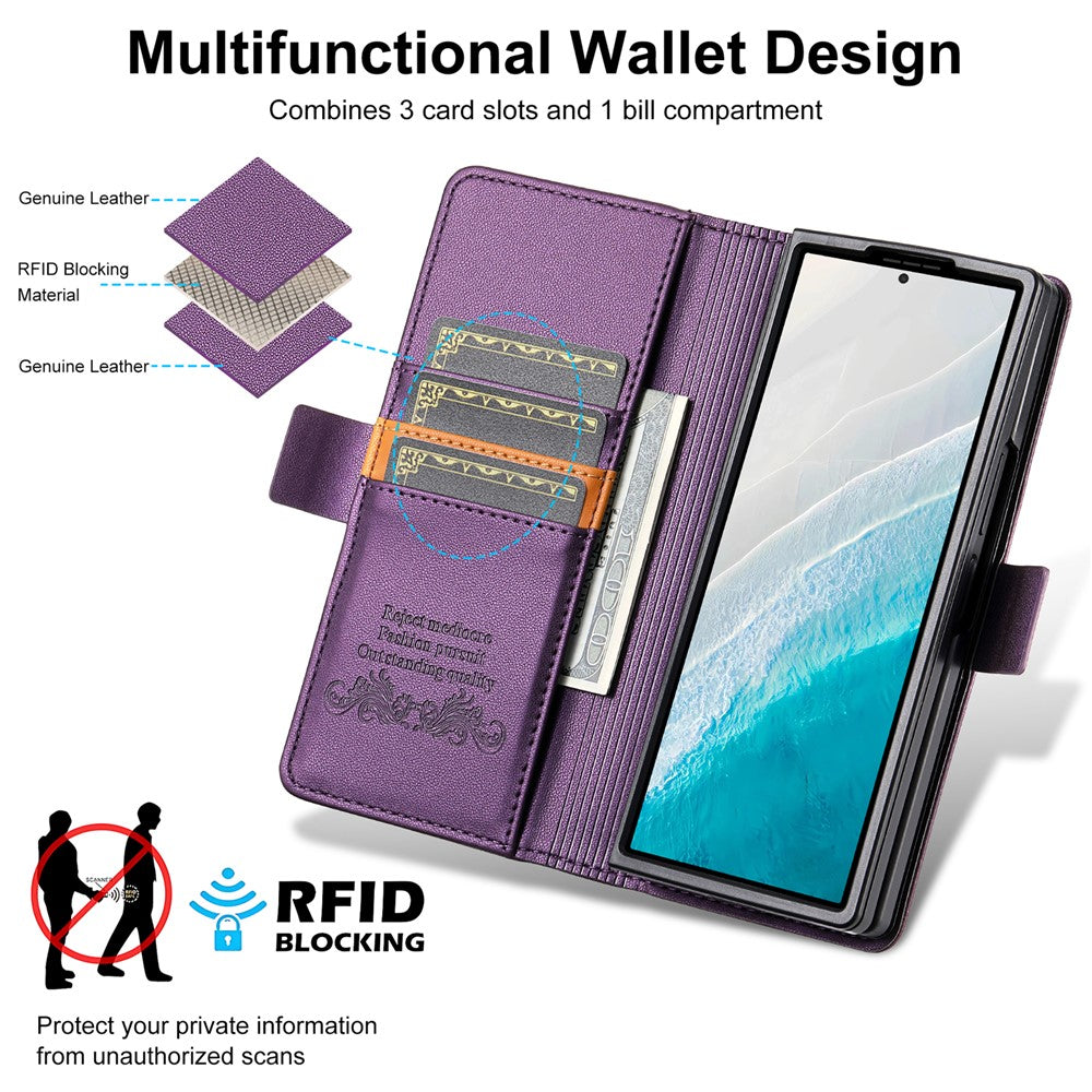N.BEKUS For Samsung Galaxy Z Fold7 5G Stand Case RFID Blocking PU Leather Wallet Phone Cover - Purple