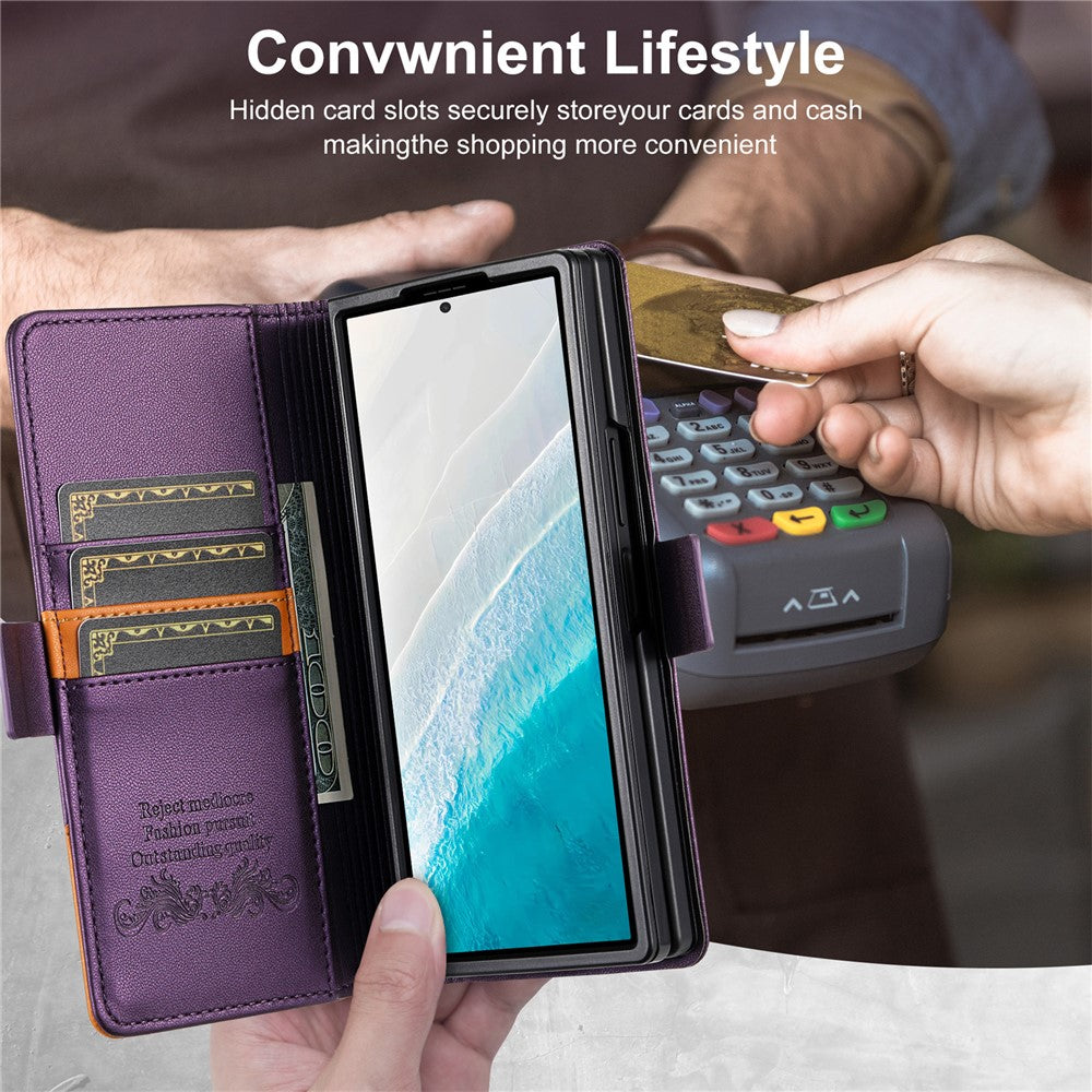 N.BEKUS For Samsung Galaxy Z Fold7 5G Stand Case RFID Blocking PU Leather Wallet Phone Cover - Purple