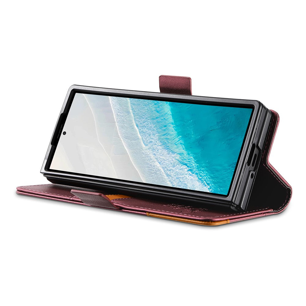 N.BEKUS For Samsung Galaxy Z Fold7 5G Stand Case RFID Blocking PU Leather Wallet Phone Cover - Wine Red