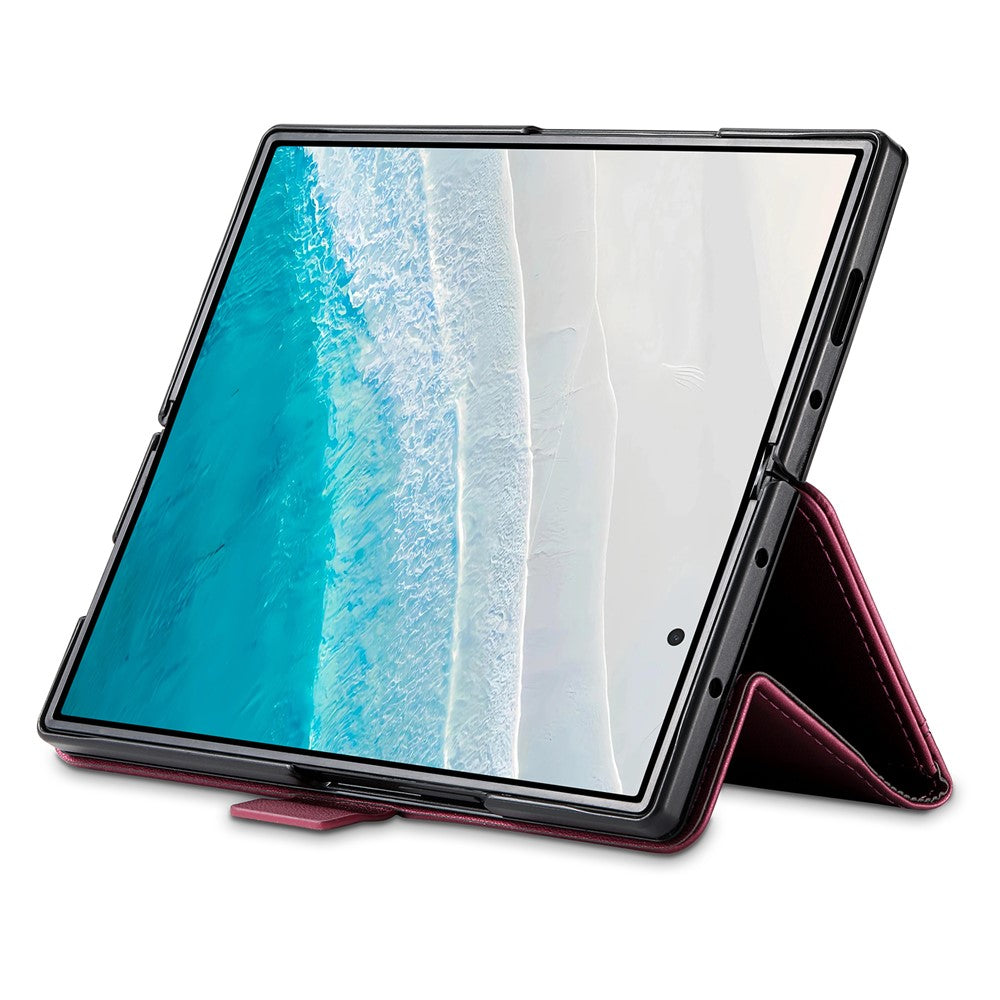 N.BEKUS For Samsung Galaxy Z Fold7 5G Stand Case RFID Blocking PU Leather Wallet Phone Cover - Wine Red