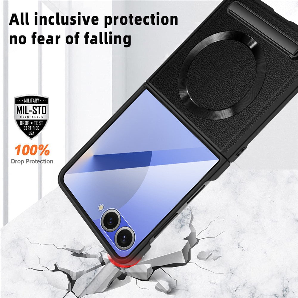 For Samsung Galaxy Z Flip7 5G Case Compatible with MagSafe Kickstand PC+PU Phone Cover with Screen / Lens Film - Green