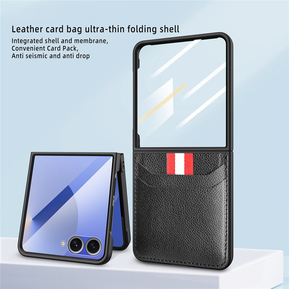 For Samsung Galaxy Z Flip7 5G Case Litchi Texture PU+PC Phone Cover with Screen / Lens Film - Red