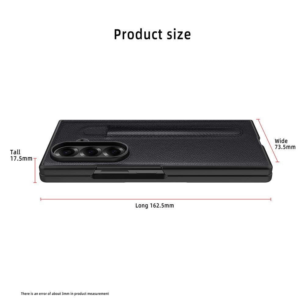 For Samsung Galaxy Z Fold7 5G Case Pencil Holder Litchi Texture PU+PC Phone Cover with Screen Film - Green