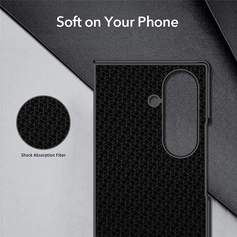 For Samsung Galaxy Z Fold7 5G Case Litchi Texture PU+PC Phone Cover with Screen Film - Black