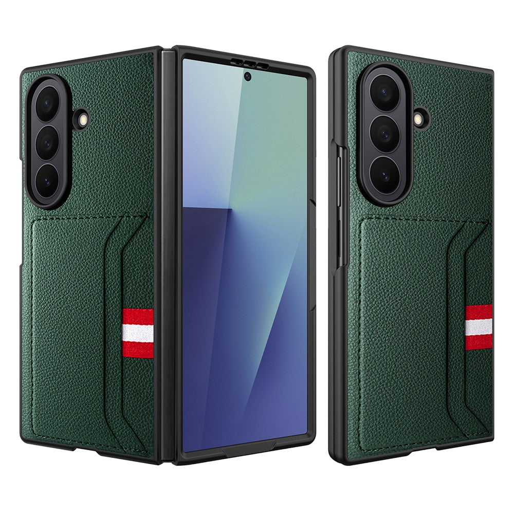 For Samsung Galaxy Z Fold7 5G Case Litchi Texture PU+PC Phone Cover with Screen Film - Green