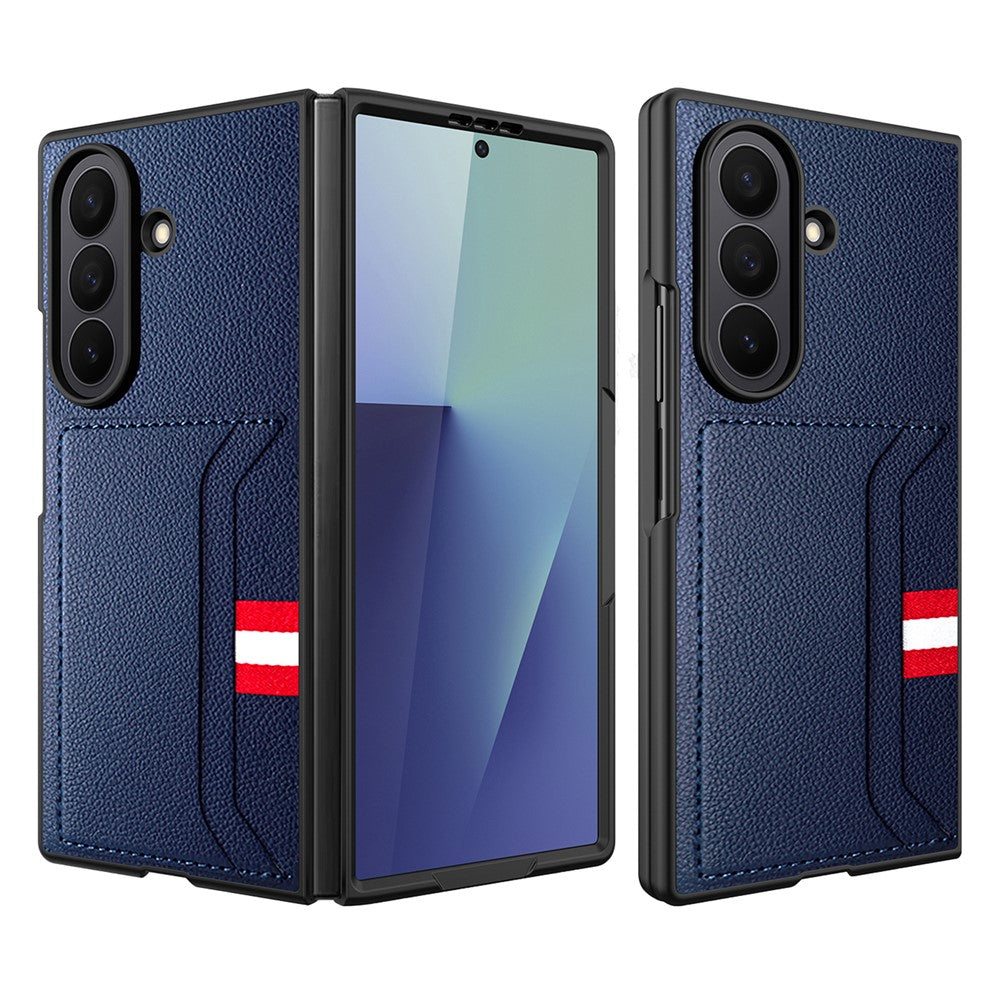 For Samsung Galaxy Z Fold7 5G Case Litchi Texture PU+PC Phone Cover with Screen Film - Blue