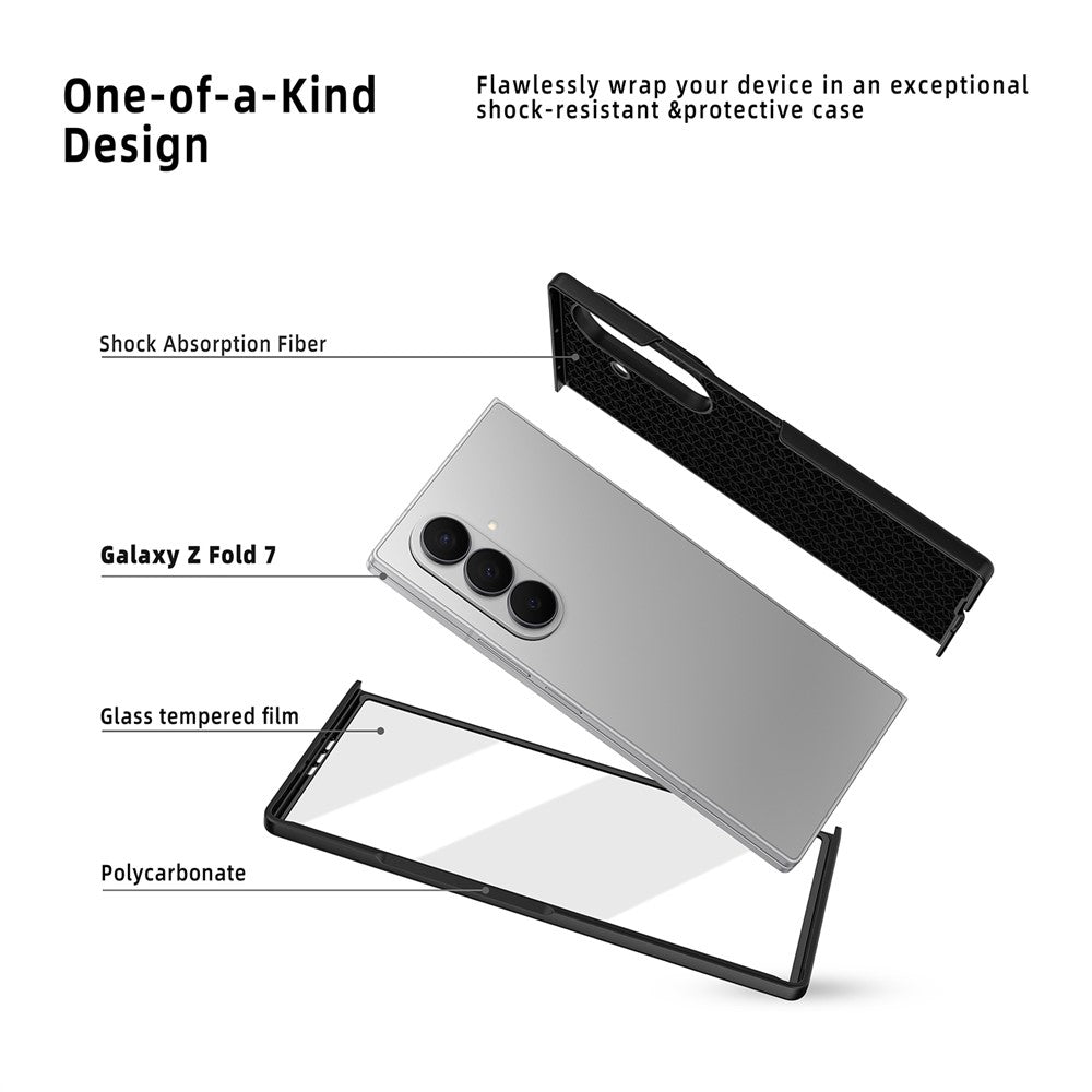 For Samsung Galaxy Z Fold7 5G Case Litchi Texture PU+PC Phone Cover with Screen Film - Blue