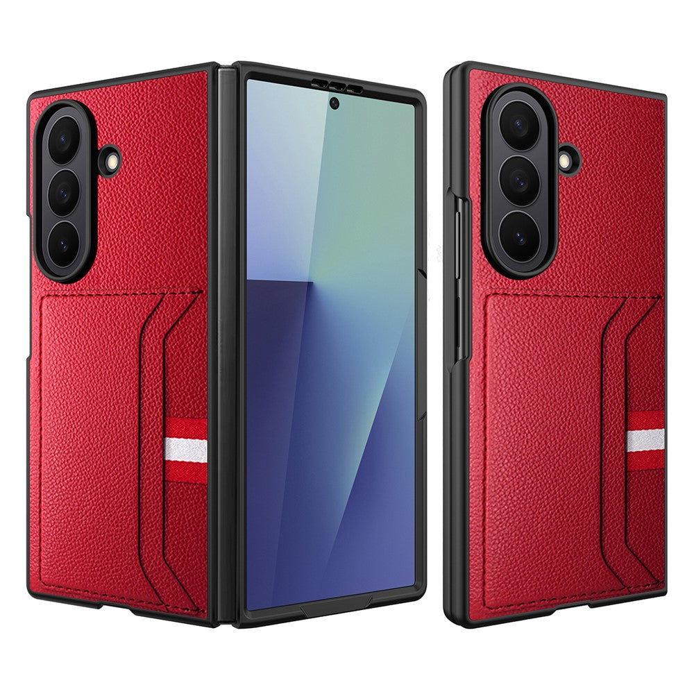 For Samsung Galaxy Z Fold7 5G Case Litchi Texture PU+PC Phone Cover with Screen Film - Red