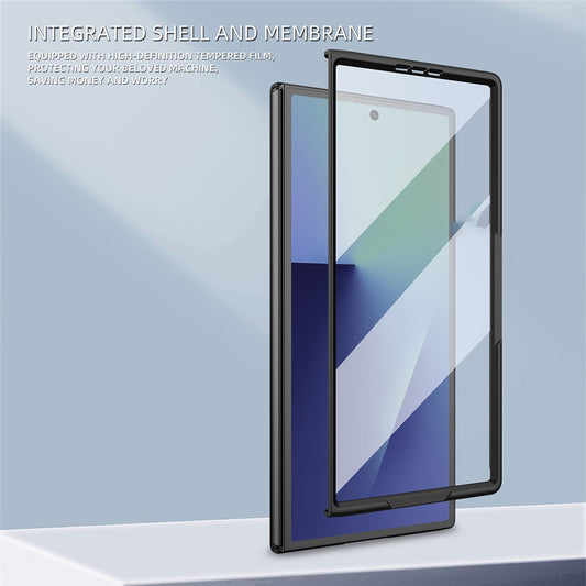 For Samsung Galaxy Z Fold7 5G Case Litchi Texture PU+PC Phone Cover with Screen Film - Grey