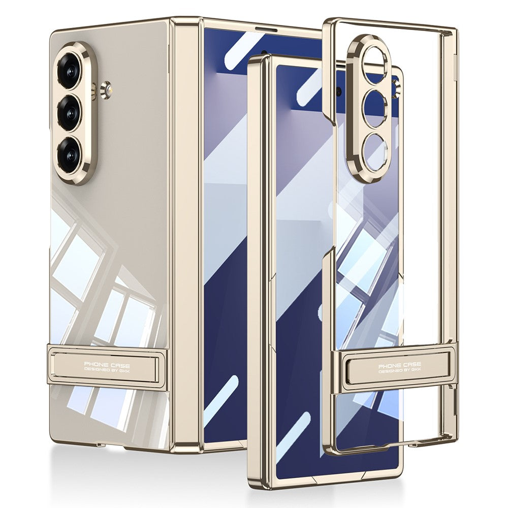 GKK For Samsung Galaxy Z Fold7 5G Case Magnetic Hinge Protection PC Tempered Glass Kickstand Phone Cover - Champagne Gold
