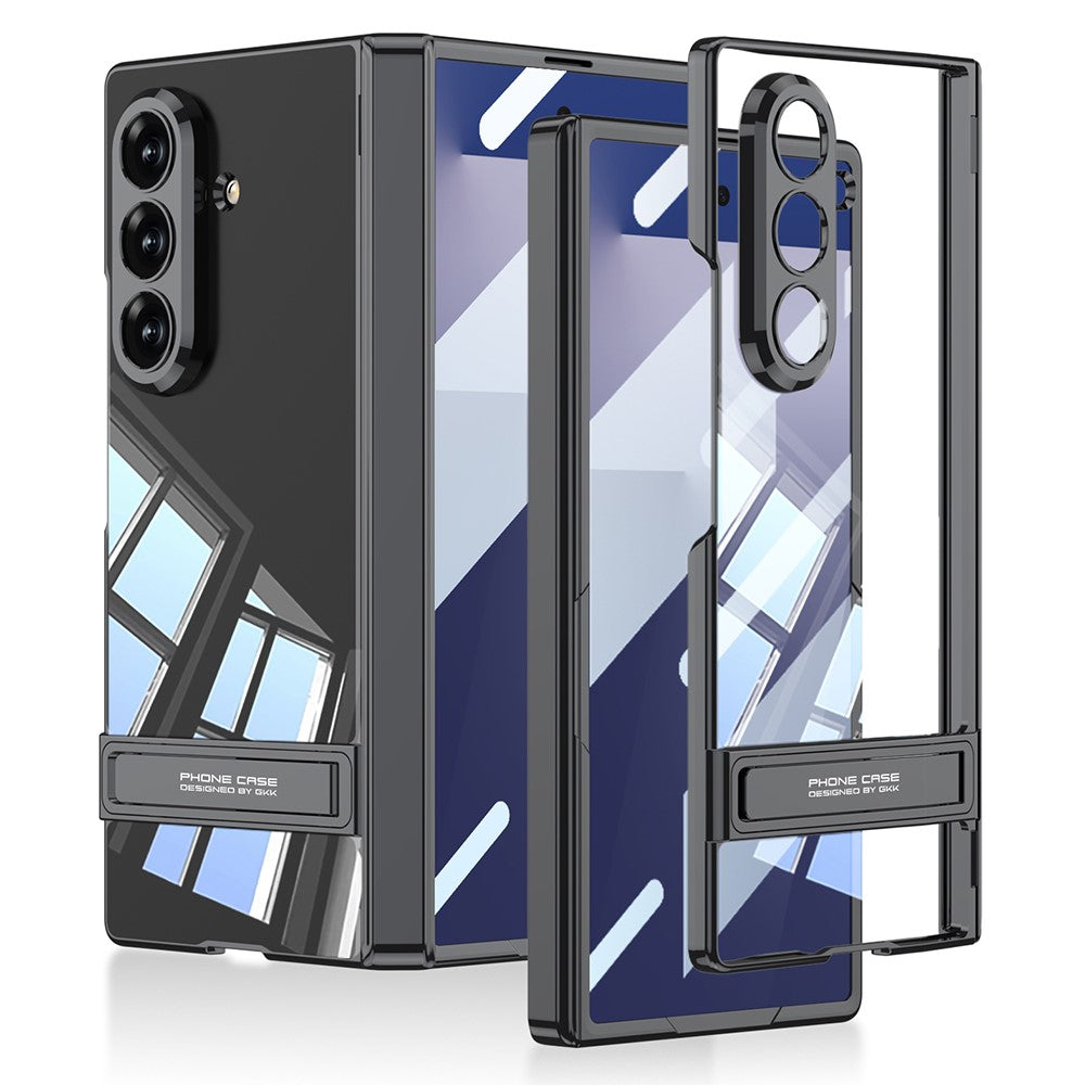 GKK For Samsung Galaxy Z Fold7 5G Case Magnetic Hinge Protection PC Tempered Glass Kickstand Phone Cover - Black
