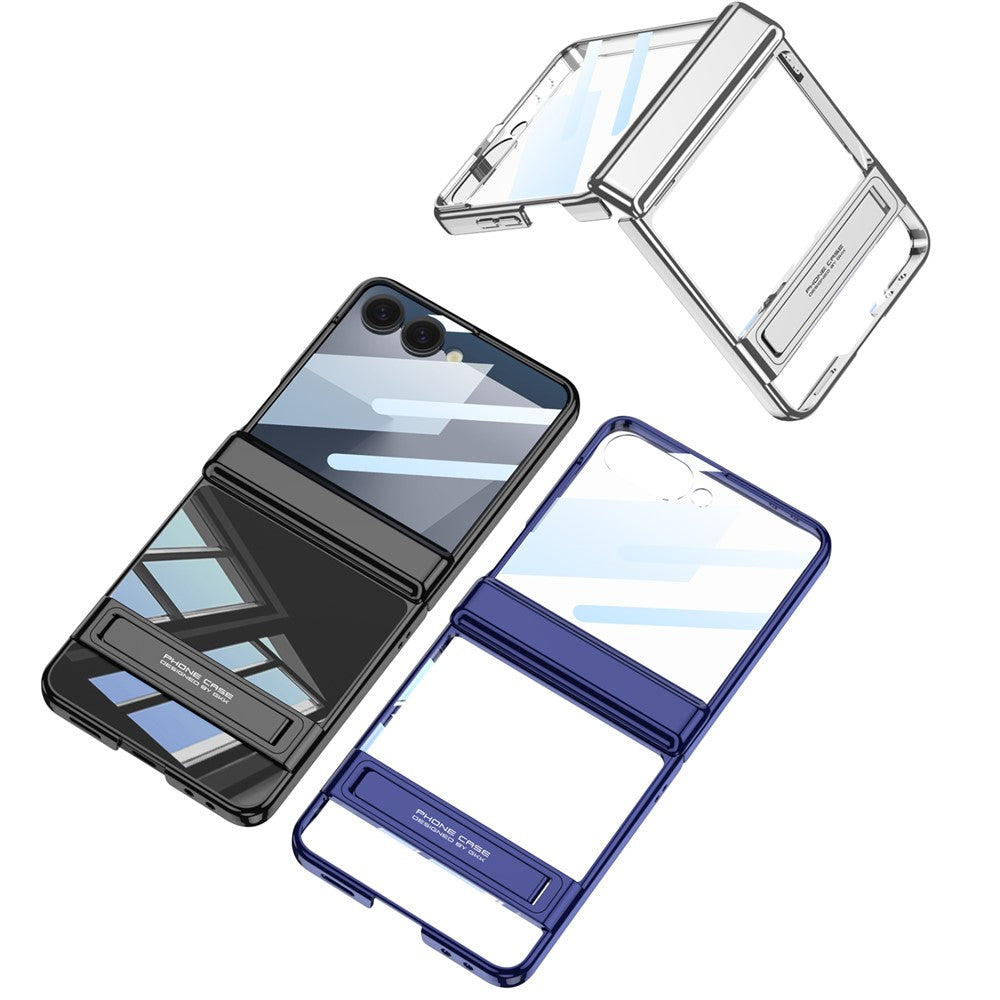 GKK For Samsung Galaxy Z Flip7 5G Case Magnetic Hinge Protection PC Tempered Glass Kickstand Phone Cover - Silver