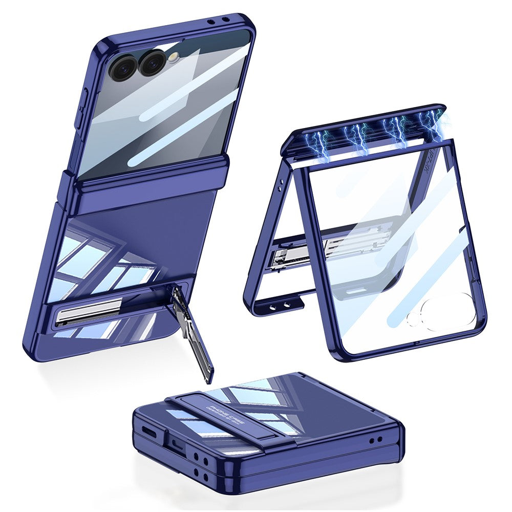 GKK For Samsung Galaxy Z Flip7 5G Case Magnetic Hinge Protection PC Tempered Glass Kickstand Phone Cover - Blue