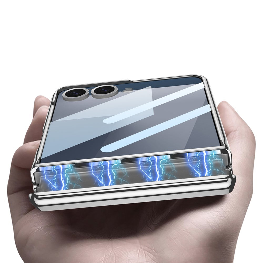 GKK For Samsung Galaxy Z Flip7 5G Case Magnetic Hinge Protection PC Tempered Glass Kickstand Phone Cover - Purple