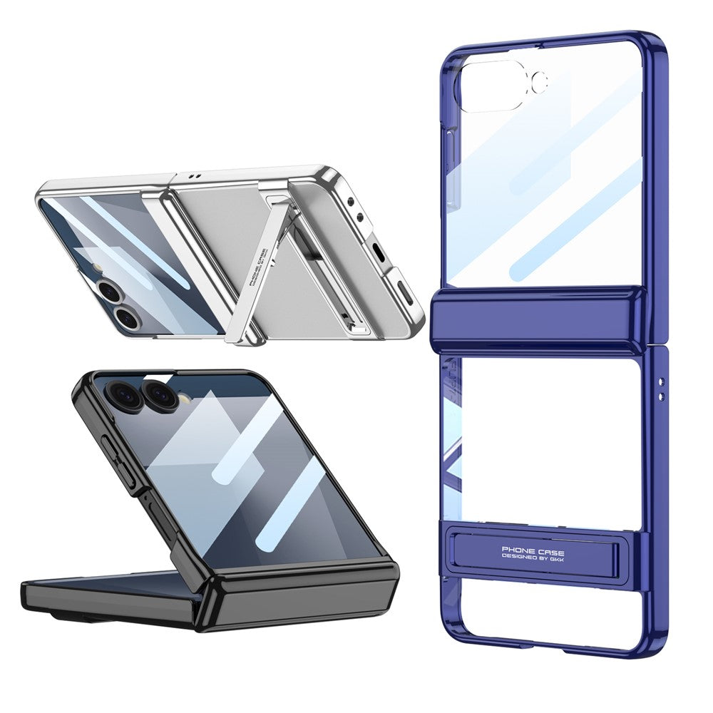 GKK For Samsung Galaxy Z Flip7 5G Case Magnetic Hinge Protection PC Tempered Glass Kickstand Phone Cover - Champagne Gold