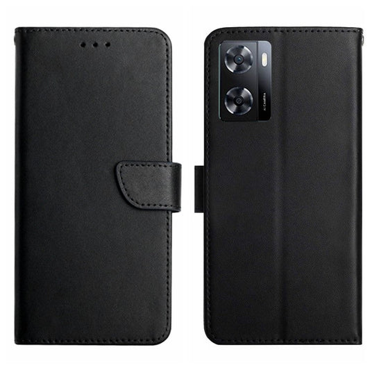 For OnePlus Nord N300 5G HT02 Nappa Texture Genuine Leather Phone Case Magnetic Closure Stand Design Shockproof Folio Wallet Cover - Black