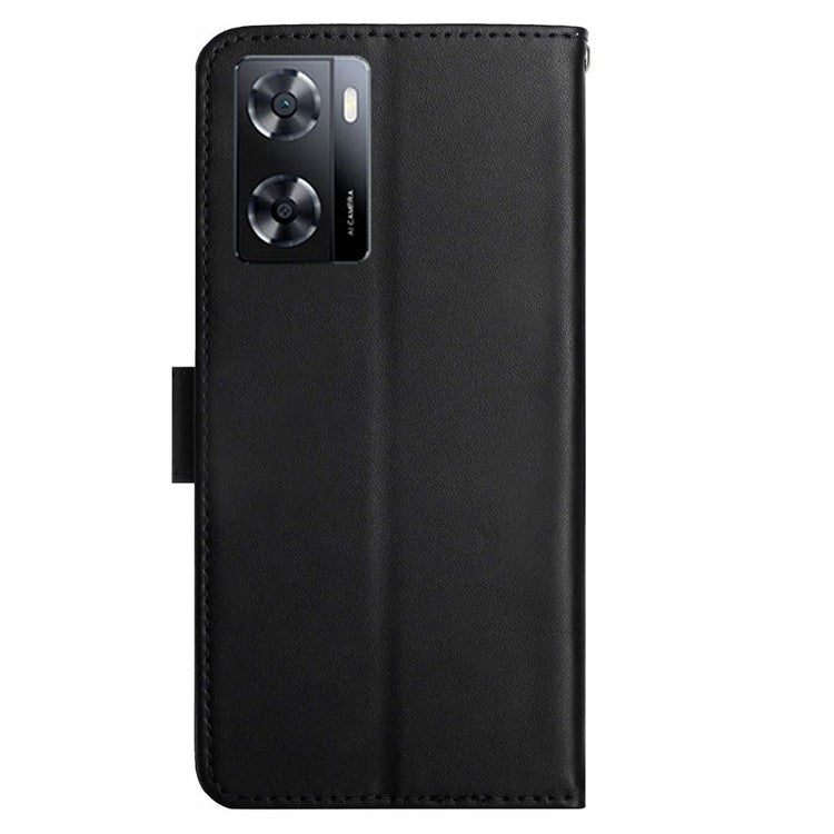 For OnePlus Nord N300 5G HT02 Nappa Texture Genuine Leather Phone Case Magnetic Closure Stand Design Shockproof Folio Wallet Cover - Black