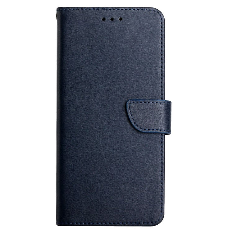 For OnePlus Nord N300 5G HT02 Nappa Texture Genuine Leather Phone Case Magnetic Closure Stand Design Shockproof Folio Wallet Cover - Blue
