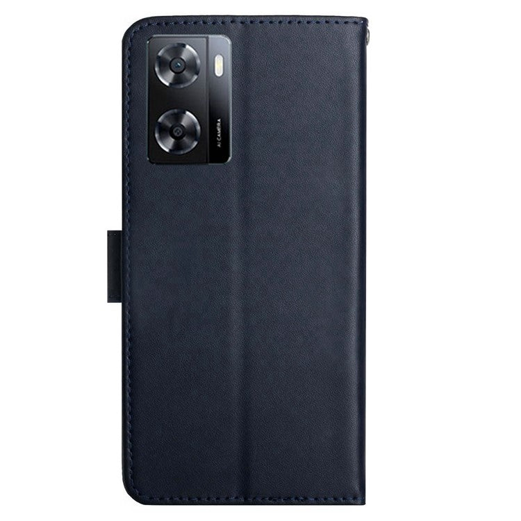 For OnePlus Nord N300 5G HT02 Nappa Texture Genuine Leather Phone Case Magnetic Closure Stand Design Shockproof Folio Wallet Cover - Blue