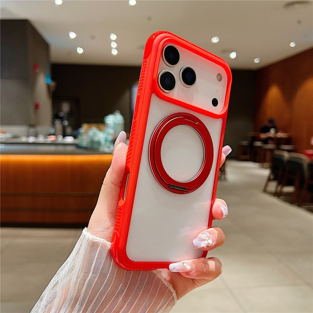 For iPhone 17 Pro Max Magnetic Case Stress Relief Kickstand TPU + PC Transparent Protective Phone Cover - Red