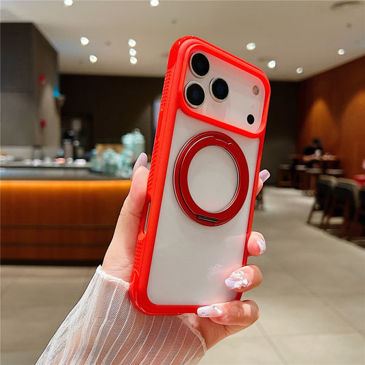 For iPhone 17 Pro Max Magnetic Case Stress Relief Kickstand TPU + PC Transparent Protective Phone Cover - Red