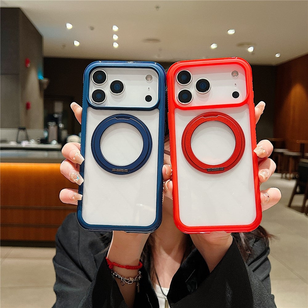 For iPhone 17 Pro Max Magnetic Case Stress Relief Kickstand TPU + PC Transparent Protective Phone Cover - Grey