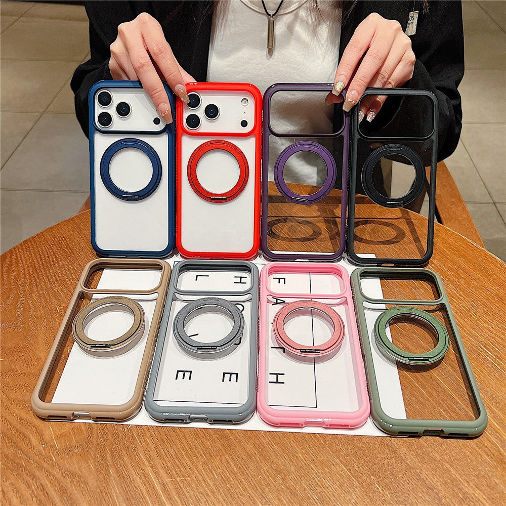 For iPhone 17 Pro Max Magnetic Case Stress Relief Kickstand TPU + PC Transparent Protective Phone Cover - Grey