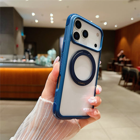 For iPhone 17 Pro Max Magnetic Case Stress Relief Kickstand TPU + PC Transparent Protective Phone Cover - Sapphire