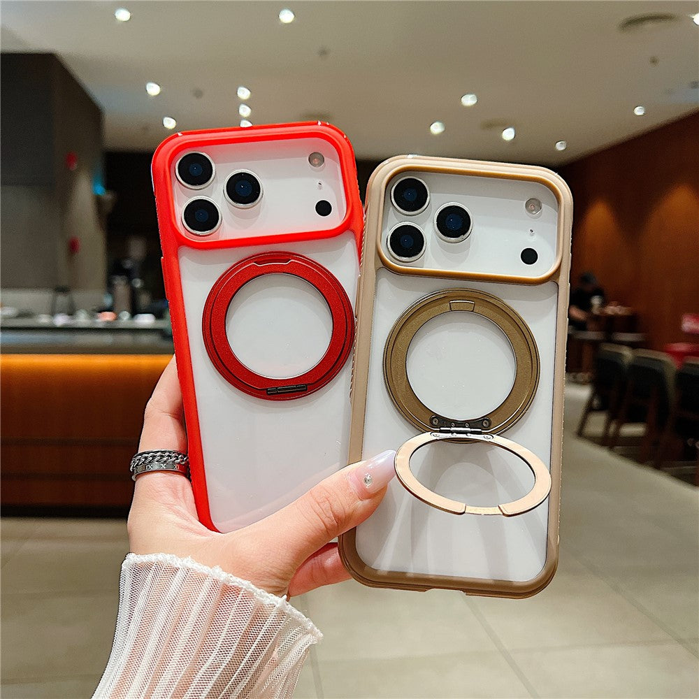 For iPhone 17 Pro Max Magnetic Case Stress Relief Kickstand TPU + PC Transparent Protective Phone Cover - Pink