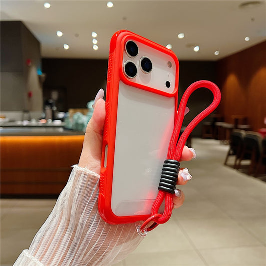 For iPhone 17 Pro Max Case TPU + PC Transparent Protective Phone Cover with Wrist Strap - Red