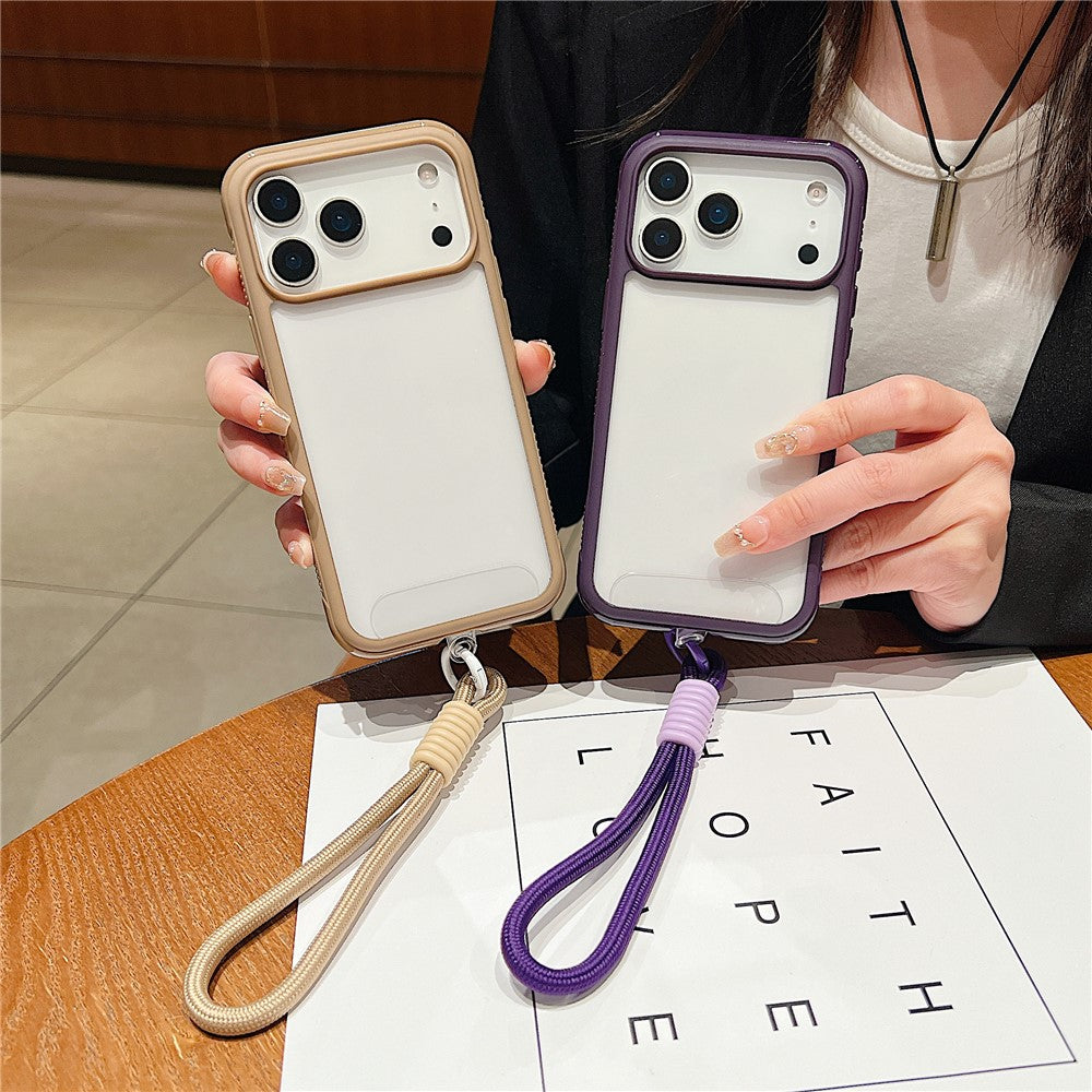 For iPhone 17 Pro Max Case TPU + PC Transparent Protective Phone Cover with Wrist Strap - Red